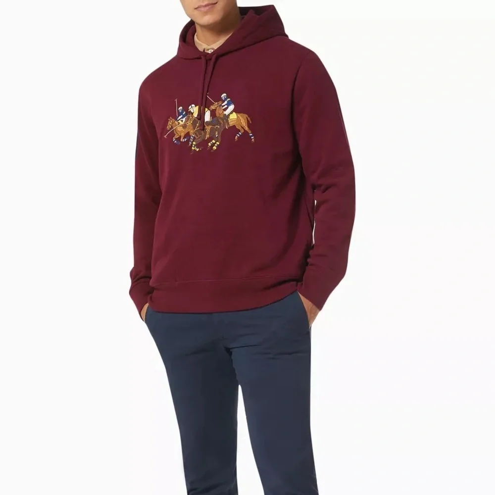 Men's Burgundy Polo Embroidered Hoodie